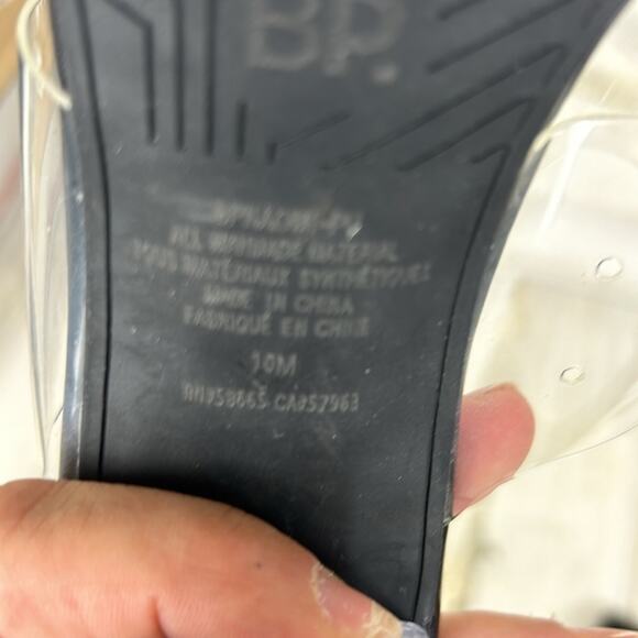 BP Women’s 10 Naomi Black Faux Leather Clear Block Heel Slip-On Sandals NEW - Picture 8 of 8